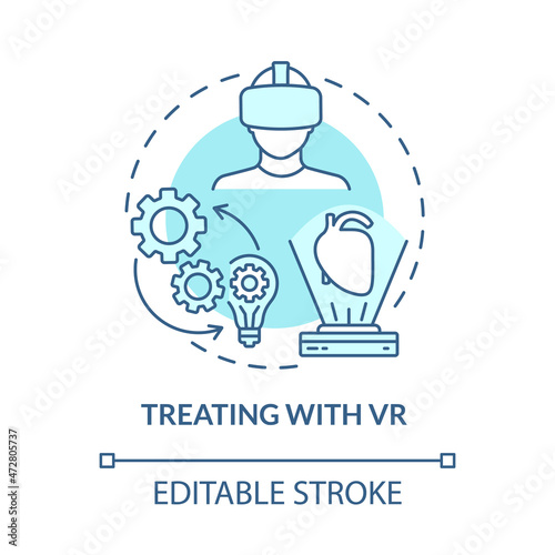 Treating with VR blue concept icon. Pain and stress relief. Virtual reality healthcare method abstract idea thin line illustration. Vector isolated outline color drawing. Editable stroke