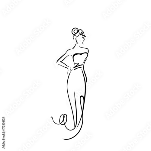 Art sketching of beautiful young bride, sketch vector. Monochrome illustration. 