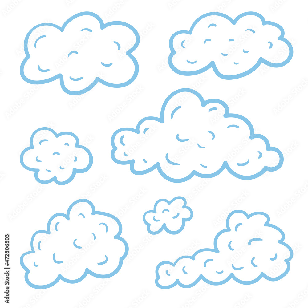 Set of design elements, abstract doodle cartoon clouds icons.