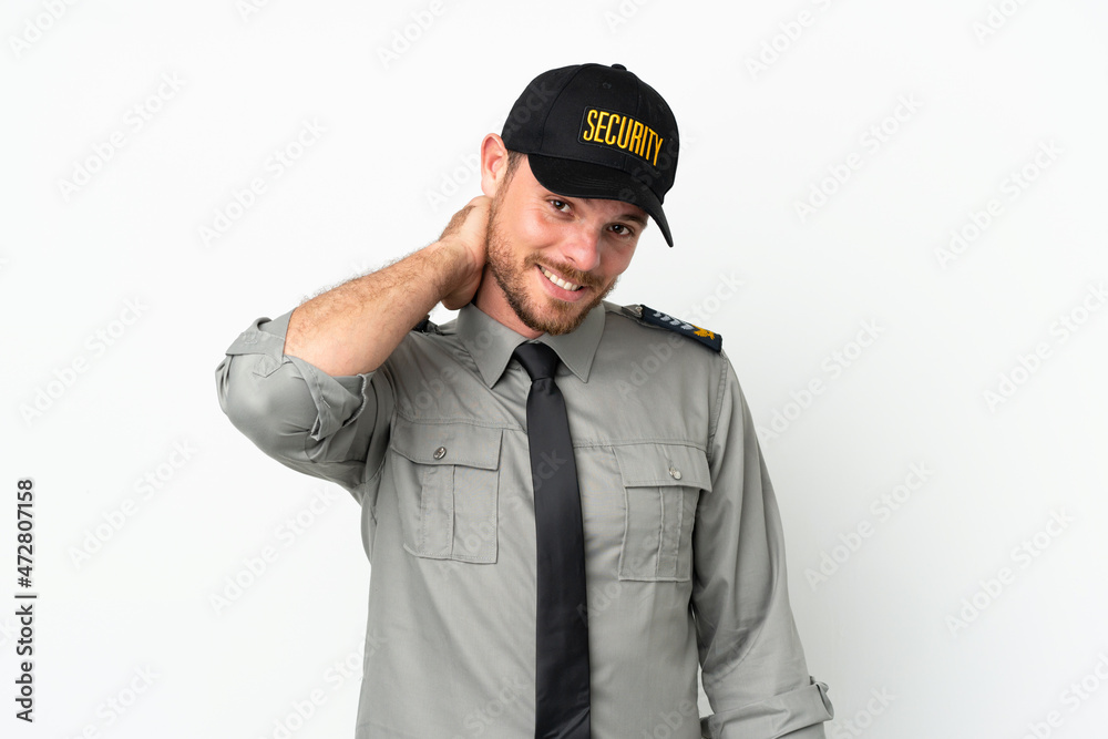 Young security Brazilian man isolated on white background laughing Young security Brazilian man isolated on white background laughing