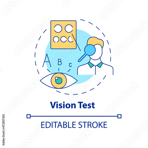 Vision test concept icon. Patient vision examination. Important medical tests before eye surgery abstract idea thin line illustration. Vector isolated outline color drawing. Editable stroke