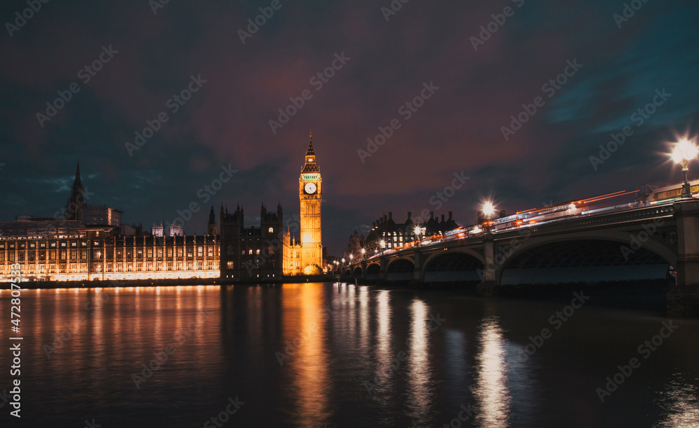 night time in London Big Ben and Westminster palace