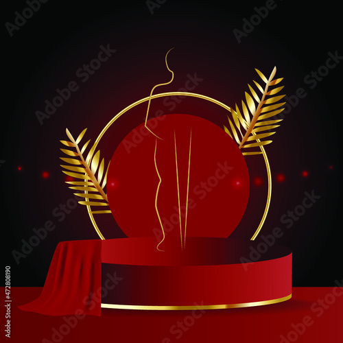 Award Ceremony. Podium and silhouette of the winner. red carpet. Vector