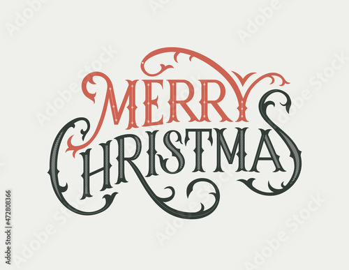 Hand drawn phrase Merry Christmas in Victorian style. Vector illustration for greeting cards