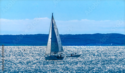 Colorful sailboats, Elizabeth Islands, Padanaram Harbor, Buzzards Bay, Dartmouth, Massachusetts.