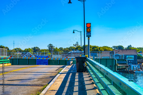 Padanaram Bridge, Dartmouth, Massachusetts. Instructions on Bridge, bridge opens every hour.