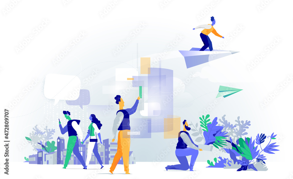 Persone che interagiscono con la città del futuro Persone che interagiscono con la città del futuro