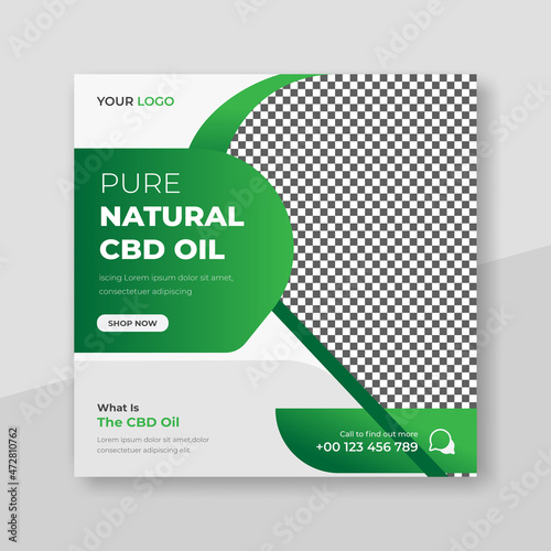 Pure natural cbd oil social media banner and instagram post design template with vector