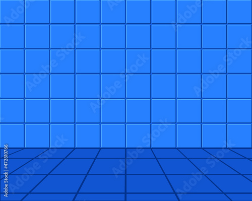 Blue ceramic tile wall and floor. 3D illustration