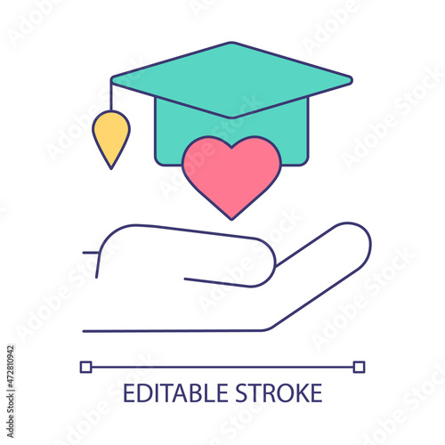 Education volunteering RGB color icon. Support elementary school by donations. Educational charity, help students with tutoring concept. Isolated vector illustration. Simple filled line drawing