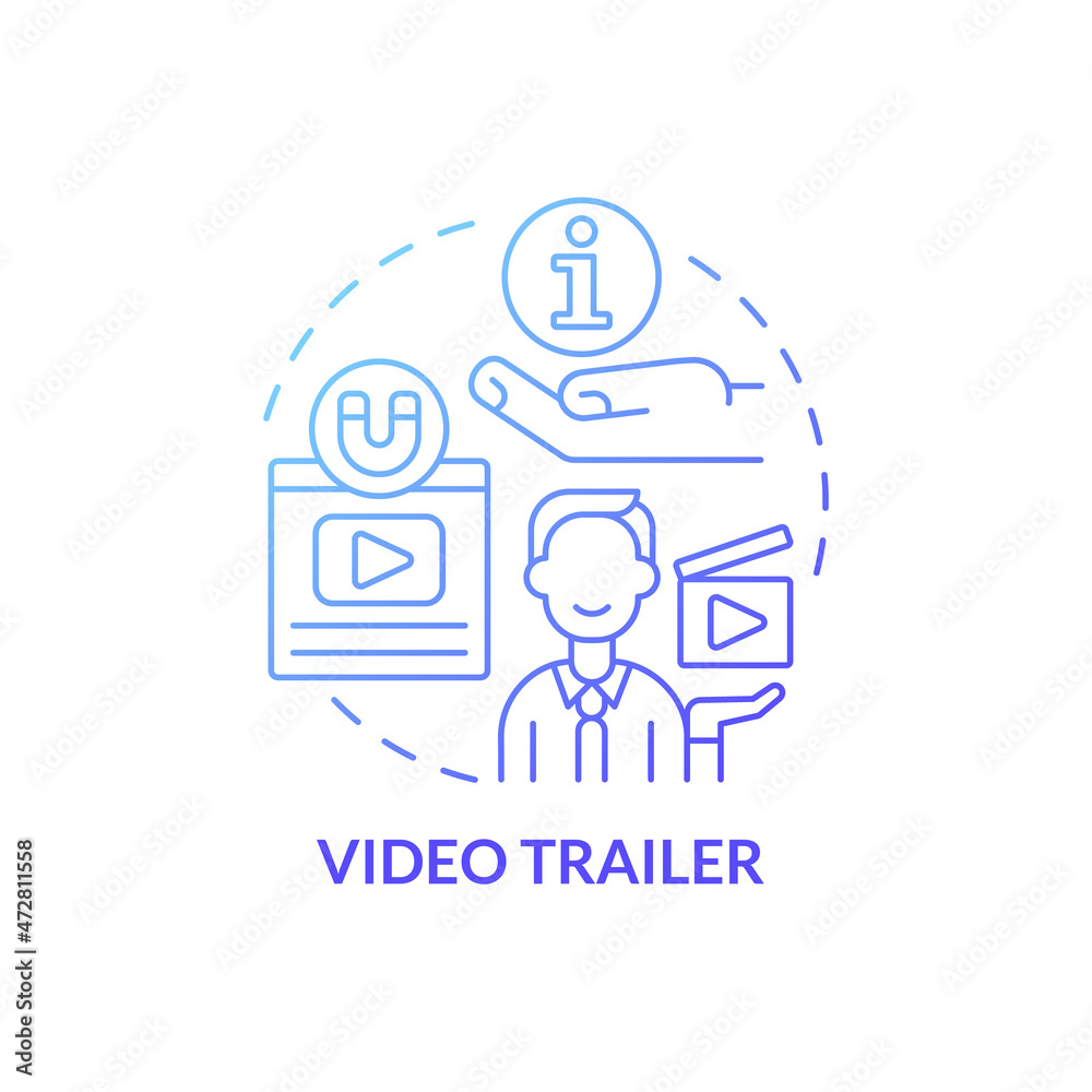 Video trailer advertisement concept icon. Presenting new product. Launching small business promo campaign abstract idea thin line illustration. Vector isolated outline color drawing Video trailer advertisement concept icon. Presenting new product. Launching small business promo campaign abstract idea thin line illustration. Vector isolated outline color drawing