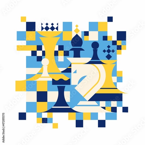 Chess vector illustration on a white background. Abstract geometric style.