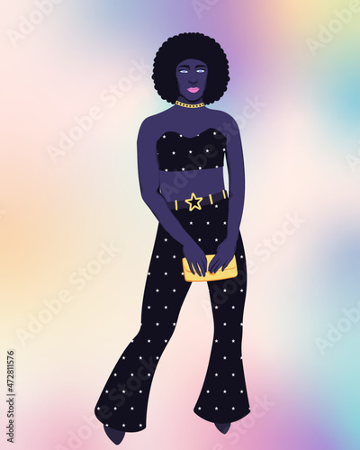 Young party girl wearing flared trousers