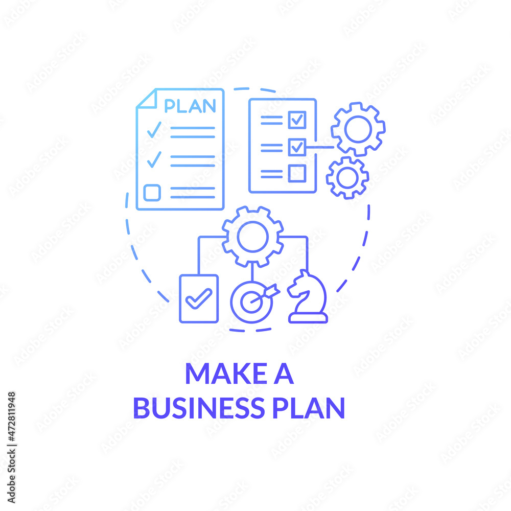 Make business plan gradient concept concept icon. Successful startup. Providing strategy of product promoting abstract idea thin line illustration. Vector isolated outline color drawing Make business plan gradient concept concept icon. Successful startup. Providing strategy of product promoting abstract idea thin line illustration. Vector isolated outline color drawing