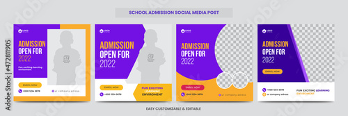 Junior Admission School Education Social Media Post Template Design Set. Kids’ Education Social Media Post Set