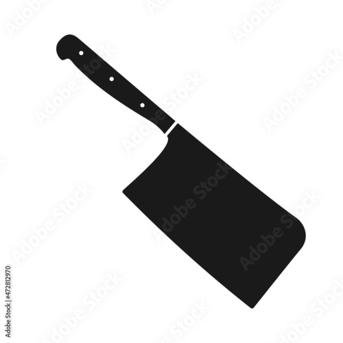 Black butcher knife. Kitchen cleaver knife for meat. Icon design. Isolated vector illustration 