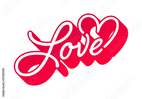 Love handwritten style lettering with heart flourish 3D shadow effect