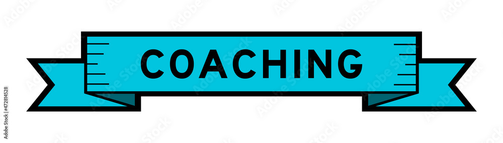 Ribbon label banner with word coaching in blue color on white background Ribbon label banner with word coaching in blue color on white background