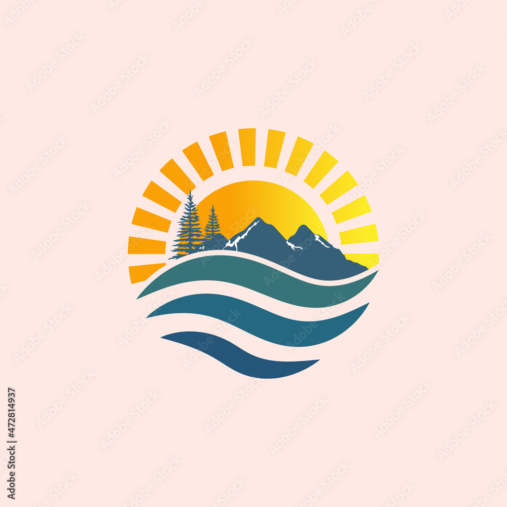 Fototapeta premium Mountain landscape with pine plants in the sun. Meadow with Mountains.