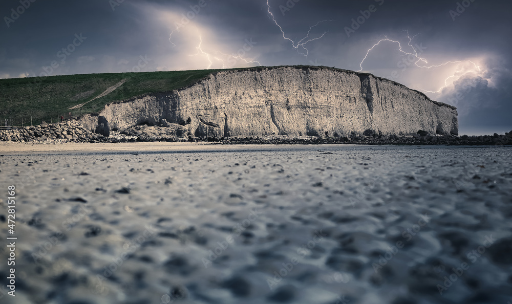 Dramatic cloudy scenery with thunderstorm over Silverstrand beach in Galway, Ireland