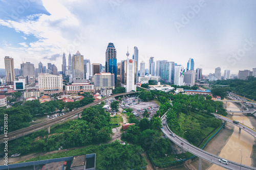 Photography Asian megapolis. Beautiful city view with skyscrapers and roads.