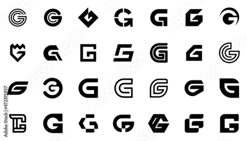 Abstract logos collection with letter G. Geometric abstract logos. Icon design 