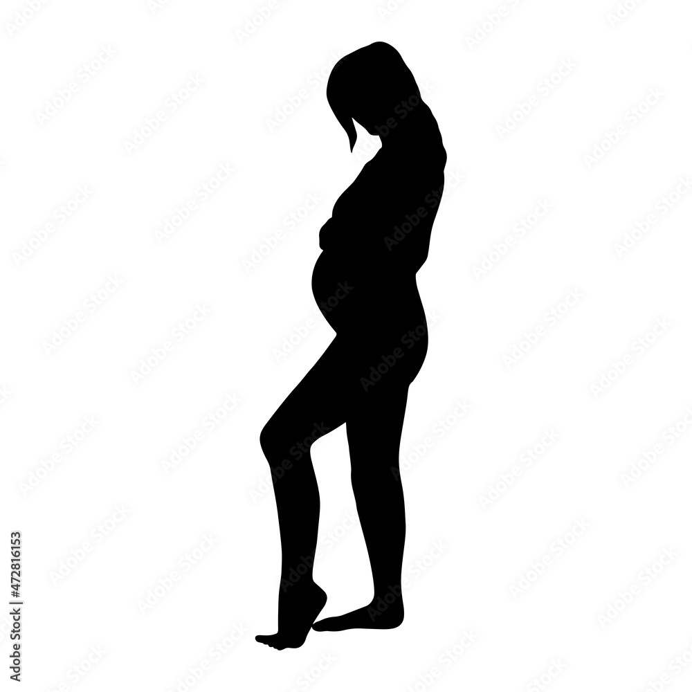 Black shape of a standing pregnant woman. Vector illustration. Black shape of a standing pregnant woman. Vector illustration.