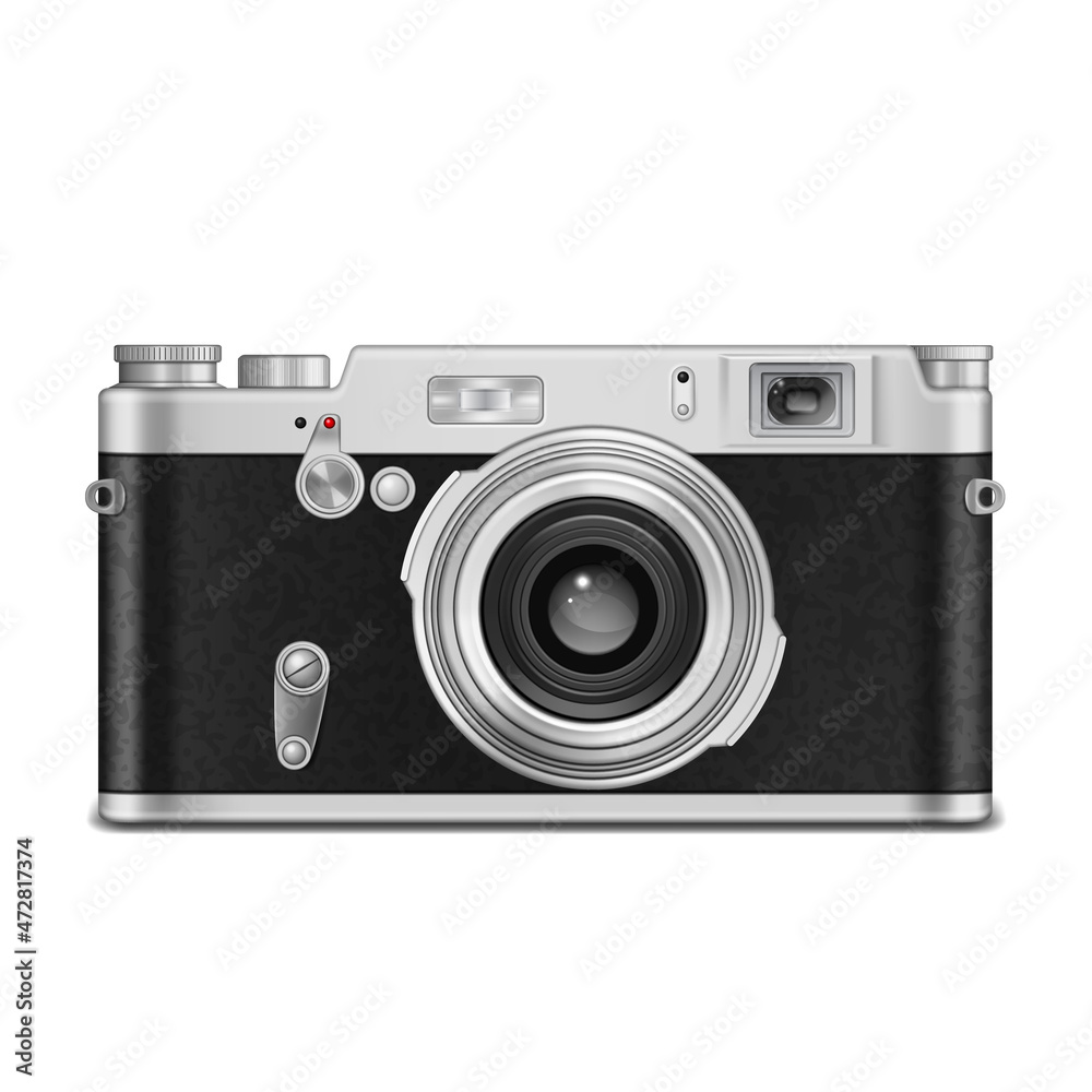 Camera photo vector. Retro ptotography. vintage equipment. paparazzi optical shutter. selfie cam. 3d realistic illustration