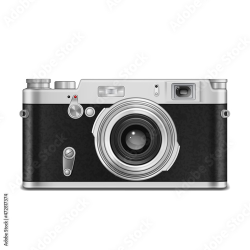 Camera photo vector. Retro ptotography. vintage equipment. paparazzi optical shutter. selfie cam. 3d realistic illustration