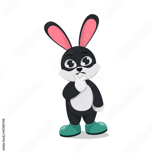 Cute bunny is thinking. white background