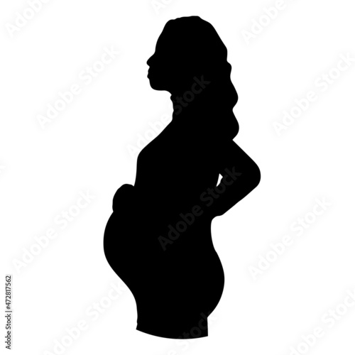 Elegant black shape of a pregnant woman. Vector illustration.