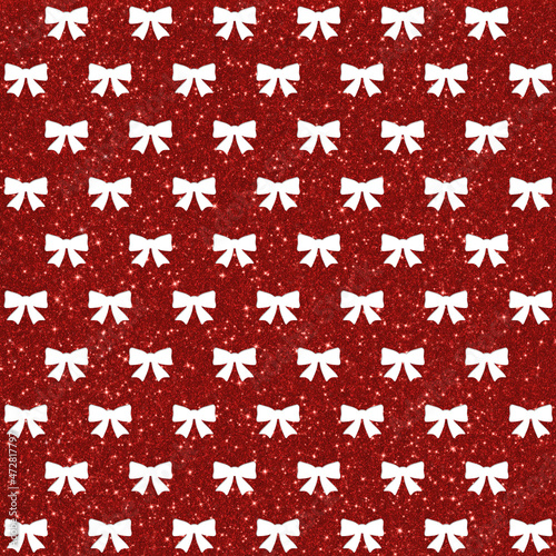 Red Christmas Glitter Pattern Texture with Bows