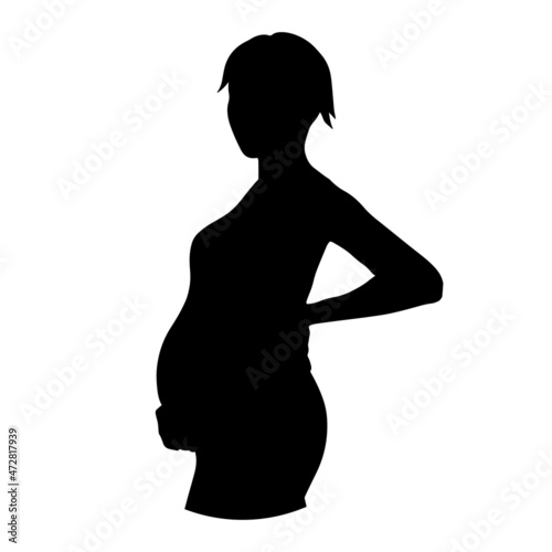 Black silhouette of a pregnant woman. Vector illustration.