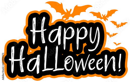 Happy Halloween word logo with bats