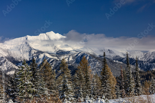 Great Northern Mountain with fall snowfall in the Flathead National Forest, Montana, USA photo