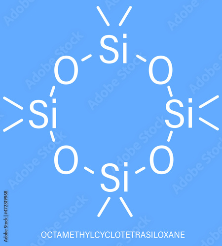 Octamethylcyclotetrasiloxane (D4 silicone) molecule. Skeletal formula.