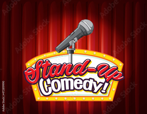 Stand up comedy banner with red curtain background