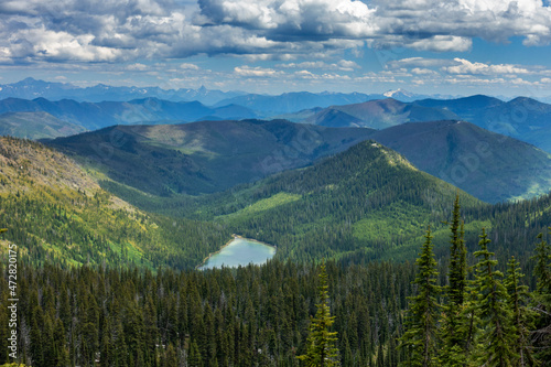 Looking down to Moose Lake in the Flathead National Forest, Montana, USA