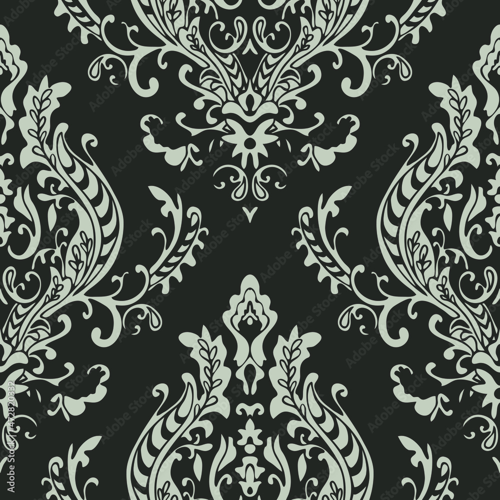 Seamless vector pattern with royal luxury flower bloom on dark grey  background. Victorian style floral wallpaper design. Decorative damask  paisley fashion textile. Stock Vector | Adobe Stock