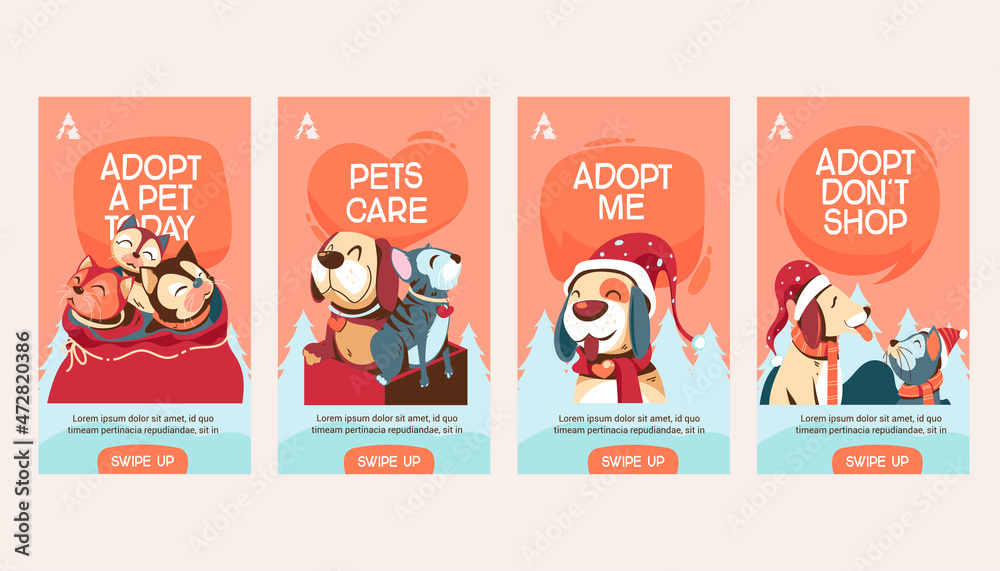 Here Comes Santa Paws Social Media Post Concept with Cat and Dog Background