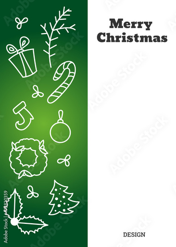 Vertical Christmas card with contour figures of gingerbread, Christmas trees, etc. Vector illustration.
