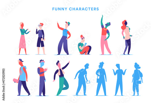 Collezione di personaggi maschili e femminili in varie pose