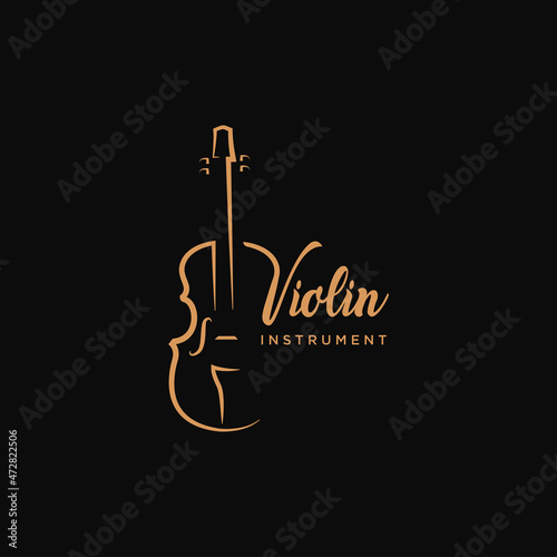 Violin viola fiddle cello instrument gold logo design