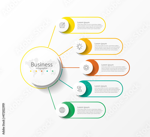 Business infographic abstract background  template circle colorful with 5 step