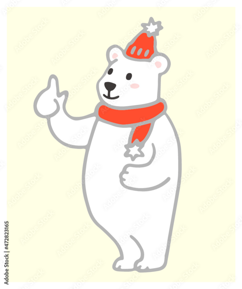 指差しシロクマのイラスト アイコン 帽子 マフラー 指差しシロクマのイラスト アイコン 帽子 マフラー