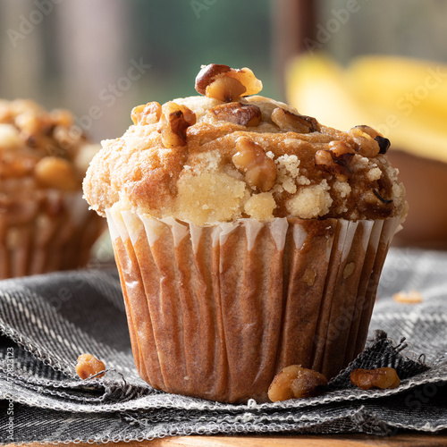 Banana nut muffin on a napkin photo