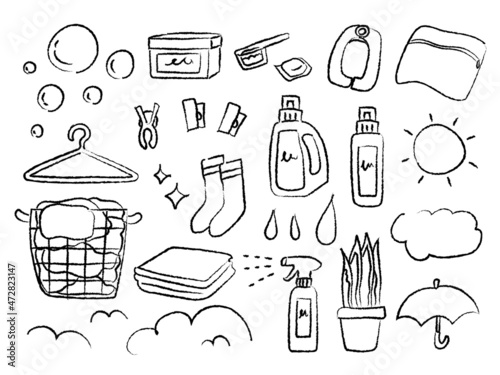洗濯用品　ランドリー　モノクロ　のイラスト