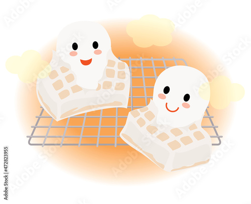 かわいい2つのお餅のイラスト