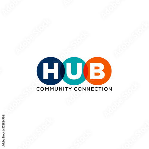 Logos related to colorful community connection HUB word sign, connection icon, template, icon