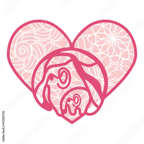 Abstract ornamental heart shaped 3d. Cutout lacy ornate heart. Valentine s day greeting card. Laser cutting design